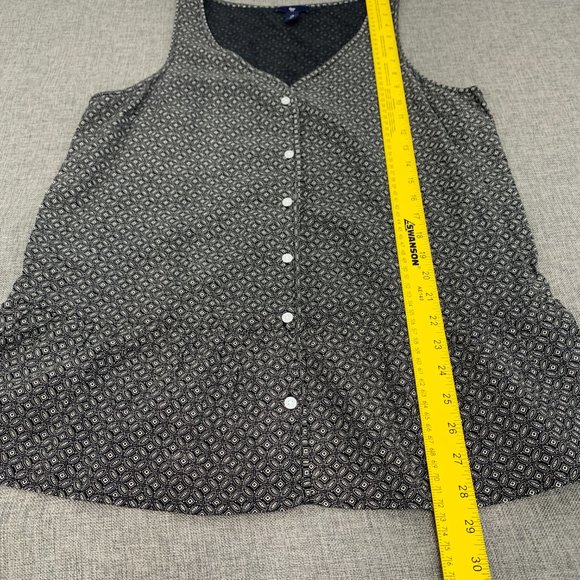 Gap Button‎ Down Sleeveless Blouse Black White Medium Lightweight V-Neckline - Picture 5 of 10